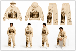 เสื้อฮู้ดดี้โอเวอร์ไซส์ลายภูเขาสำหรับผู้ชาย สไตล์วินเทจ สตรีทแวร์ ผ้าฝ้ายฟลีซลำลอง มีฮู้ด - Product Image 5