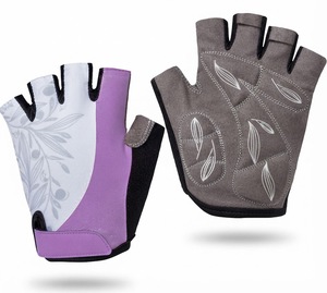 <b>Half</b> Finger Cycling Gloves Floral Pattern Purple Gray PU Breathable Lightweight Non <b>Slip</b> Hook Loop Closure Unisex Racing - Product Image 5