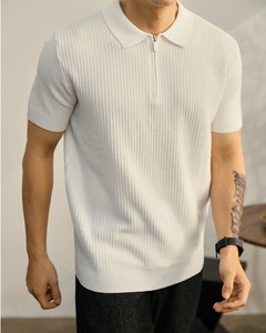 <b>Old</b> Money Style Solid Textured Knit Lapel <b>Short</b>-Sleeve Smart Casual Men's Summer Breathable Quick Dry Viscose/Cotton 220g Shirt - Product Image 1