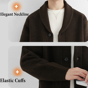 Solid Color V-Neck Long Sleeve Winter Sweater With Pocket Sweater <b>Cardigan</b> Anti-Wrinkle <b>Thick</b> Acrylic Front Button - Product Image 6