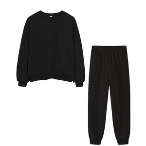 Factory Direct Sale Women's Plain Thick Crew Neck Pullover Track Suit <b>Lounging</b> Wear Ribbed Hem & Cuff Blank Two Piece Sweat Suit - Product Image 5