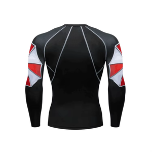 Men's Black <b>Long</b> <b>Sleeve</b> With <b>Red</b> And Gray Shoulder Panels Sublimation Print Quick Dry Spandex Polyester Material Rash Guard - Product Image 5