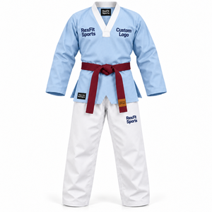 Ensemble de Taekwondo Dobok Arts Martiaux Unisexe en Mélange de Coton, Chemise d'Entraînement à Col en V, Pantalon Long avec Ceinture, Uniforme Personnalisable avec Logo - Product Image 1