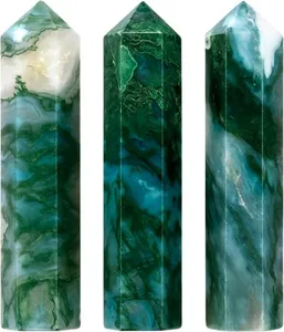 Punta de Ágata Musgosa Natural Pulida, Gema Verde, Proveedor Mayorista a Granel para Manualidades, Rejilla de Cristal DIY - Product Image 2