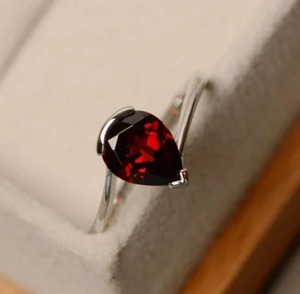 Rhaya Jewels Classic Rhodium Plated 925 Sterling <b>Silver</b> Pear Cut Garnet <b>Solitaire</b> <b>Ring</b> Prong Setting Dainty Trendy Micro Insert - Product Image 1