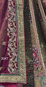 Robe de demoiselle d'honneur marron brodée avec lehenga, dupatta en organza, haut court à col en V, manches courtes, coupe trapèze, longueur ras du sol, modèle 3047 - Product Image 6