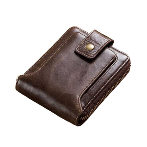 Portefeuille en cuir véritable entièrement personnalisé, style vintage unisexe, fermeture à bouton-pression, marron, court, usage quotidien, design durable, fabricants - Product Image 1