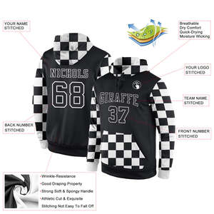 Sudadera con Capucha a Cuadros Personalizada para Hombre, Color Negro y Blanco, con Nombre y Número del Equipo, Bolsillo, Informal, Transpirable, para Invierno - Product Image 5