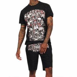 Conjunto de Camiseta y Pantalones Cortos para Hombre, Corte Holgado, Dos Piezas, Informal, para Entrenamiento Deportivo, Gimnasio, Fitness, Ejercicio, Verano, Estilo de Vida - Product Image 2