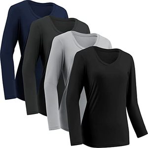 T-shirt Femme Manches Longues Col V Uni Haute Qualité Anti-Transpiration Respirant pour Sport et Fitness - Product Image 1