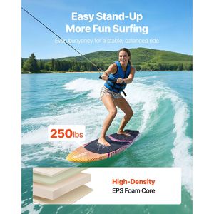 63-Inch UV-Resistant Wakesurf Board EPS <b>Foam</b> Core with EVA Non-Slip <b>Pad</b> and 3 Tail Fins Wake Surfing Waterboard Accessory - Product Image 3