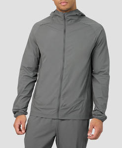 Ensemble de survêtements de sport pour hommes avec logo personnalisé, veste zippée et pantalon de jogging respirant en polyester et nylon coupe-vent pour l'automne - Product Image 1