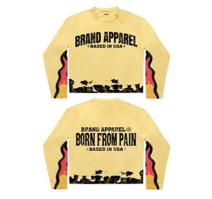 Camisa Casual de Manga Larga para Hombre, Estilo Urbano, Color Amarillo, Diseño con Letras Impresas, Cuello Redondo, Corte Regular, Proveedor de Pakistán - Product Image 1