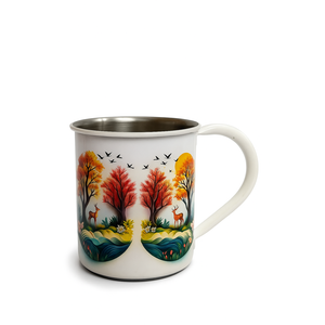 Mug en acier inoxydable fait à la main KSN avec impression d'art naturel, sans danger pour les aliments, fabriqué sur commande en Inde - Product Image 1