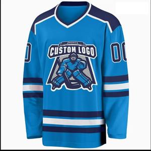 Maillot et chaussettes de hockey sur glace sublimés sur mesure 2025 – Uniforme bleu en sergé avec rayures et logo d'équipe pour adultes - Product Image 2