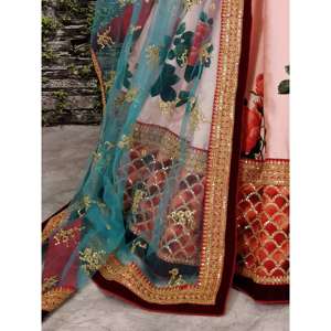 Lehengas นักออกแบบลายดอกกุหลาบพร้อมเสื้อปัก - Product Image 2