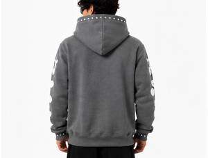 Sweat à capuche gris pour homme, coupe classique, avec logo WSI brodé, imprimé par décoloration, en polyester/coton, style streetwear, en molleton - Product Image 6