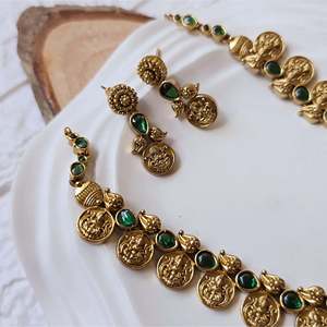 Kasumala Kemp Lakshmi Gold Plated Copper <b>Necklace</b> Set with <b>Ruby</b> and Diamond Designer Fashion Jewelry - Product Image 4