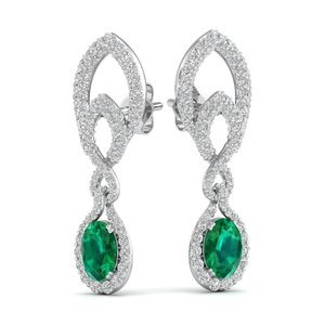 REYES Pendientes Colgantes de Oro Sólido de 14K de Calidad Premium con Esmeralda de Corte Ovalado de 2.3 Quilates y Diamantes Certificados por IGI para Mujer - Product Image 1
