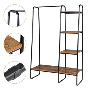 Porte-vêtements autoportant en métal avec 5 étagères en bois, robuste, noir - Product Image 6
