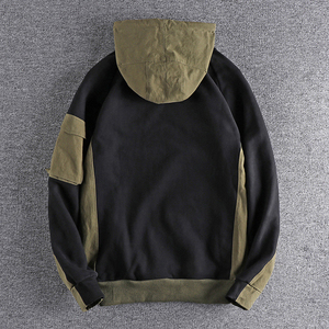 เสื้อฮู้ดผู้ชายทรงโอเวอร์ไซส์ สไตล์ลำลอง สตรีทแวร์ ผ้าฝ้าย 100% ผ้าฟลีซกันยับ สีดำ สีเขียวมะกอก สำหรับฤดูหนาว - Product Image 2