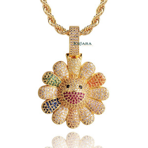 Pendentif fleur mignon avec strass colorés cultivés en laboratoire, argent 925 plaqué or 22 carats, bijoux unisexes pour tous les jours - Product Image 2