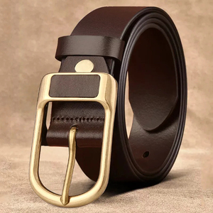 Ceinture formelle en cuir de vache marron avec boucle à ardillon en acier, moulage monobloc, design solide et durable pour hommes - Product Image 4