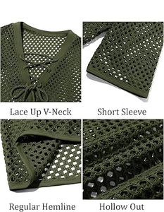 T-shirts et Blouses pour Hommes OEM Personnalisés de Bonne Qualité, à Épaules Tombantes, Effet Usé, en Maille Filet Transparente, Coupe Droite, Manches Courtes Côtelées - Product Image 4