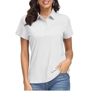 Polo ajusté pour femme de haute qualité, 100 % coton, col en V, à bon prix, avec logo imprimé superposé - Product Image 1