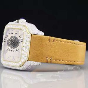 Reloj de Cuarzo Analógico Cuadrado de Lujo con Pedrería, Correa de Moissanita, Cristal de Zafiro y Esfera con Números Romanos, un Regalo Espléndido - Product Image 4