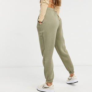 Custom <b>Women's</b> <b>Olive</b> <b>Green</b> Jogger Sweatpants High Waist Drawstring Elastic Cuff Loose Fit Ankle-Length Solid Color Side Pockets - Product Image 2