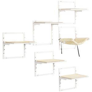 Set Moderno di 6 Mensole a Parete per Gatti in Acciaio Regolabili con Centro Attività e Piattaforma - Product Image 1