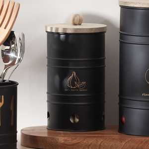 Boîte de rangement élégante en métal avec couvercle en bois pour le comptoir de cuisine, le rangement de la cuisine et l'organisation élégante de la maison - Product Image 6