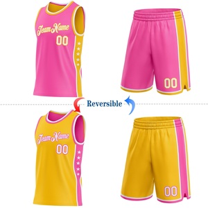 Camiseta de Baloncesto Reversible Personalizada, Rosa y Amarilla, con Nombre del Equipo Sublimado, 00, Unisex, Adulto, Sin Mangas, Cuello Redondo, Transpirable - Product Image 4