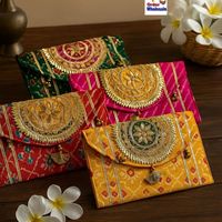 Dompet Clutch Sutra Bordir Buatan Tangan India, Hadiah Pernikahan, Amplop Uang Ramadan, Souvenir Pesta Diwali Haldi Mehndi