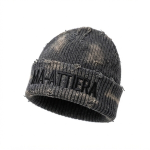 Custom Charcoal Gray Rib Knit Cuffed <b>Beanie</b> Hat Winter Warm <b>Skull</b> Cap With Embroidered Logo - Product Image 3