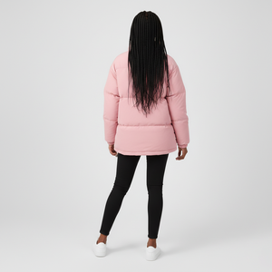 Blouson matelassé rose classique personnalisable pour femme, avec capuche, imperméable, respirant, léger, orné de perles et rivets en coton - Product Image 4