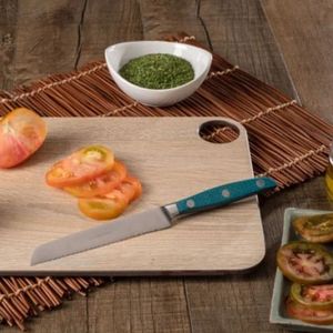 Couteaux de cuisine à lame dentelée bleu sarcelle avec manche à triple rivet pour trancher les tomates et la préparation quotidienne des aliments - Product Image 4