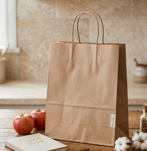 Bolsas de Papel Kraft Marrón Clásicas Ecológicas Más Vendidas, con Asas Retorcidas, Diseño de Logotipo Personalizado, Modernas, para Alimentos, Ropa y Supermercados - Product Image 1