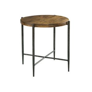 Table d'appoint authentique en bois avec dessus en bois naturel et structure en fer robuste - Product Image 1