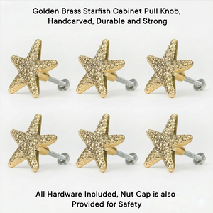 Tiradores de latón hechos a mano con forma de estrella de mar, dorados, para cajones, armarios y puertas de cómodas, India - Product Image 3