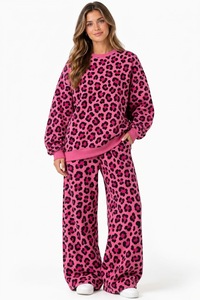 <b>Women's</b> Pink Grey & <b>Black</b> Camo Print Two-Piece Tracksuit Set Cozy Oversized Crewneck Sweatshirt & Wide-Leg <b>Pants</b> - Product Image 2