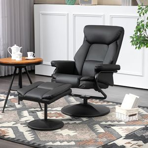 Poltrona Reclinabile Elettrica e Manuale con Poggiapiedi, Girevole a 360°, Schienale Regolabile, in Ecopelle Nera per Arredamento Soggiorno - Product Image 2