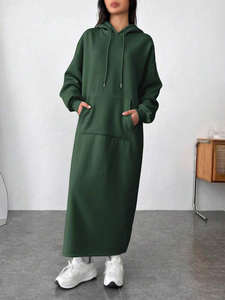 Vestido Largo con Capucha para Mujer, Personalizado de Fábrica, de Alta Calidad, en Algodón y Felpa, Corte Holgado, Hombros Caídos - Product Image 4