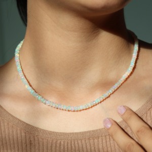<b>Opal</b> Beads Plain 925 Silver Plated Women's <b>Necklace</b> for Wedding Party Gift - Product Image 1
