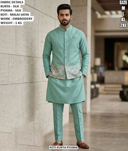 Ethnic Blue Royal Silk Traditional Party Kurta Floor-Length Regular Fit - Product Image 4