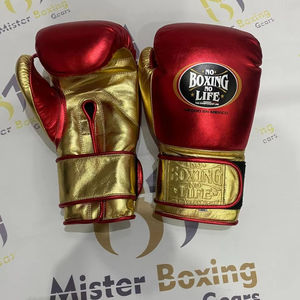 Gants de boxe professionnels neufs de marque Wholesale Brand New Article Red Gold No Boxing No Life pour le combat, le sparring et l'entraînement. - Product Image 5