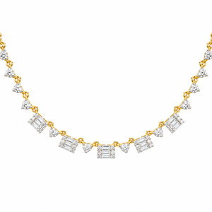 Collier en or jaune 14 carats avec cluster de diamants naturels géométriques |   Baguette Ronde 2.07 CTW |   Bijoux fins SI G-H pour femmes, cadeau de mariage - Product Image 1