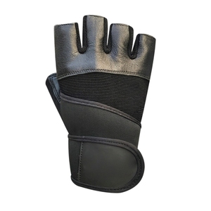 Premium <b>Black</b> Genuine Leather Gym Gloves – Professional Half Finger Weightlifting Gloves with Padded Palm Support – Breathable - Product Image 3