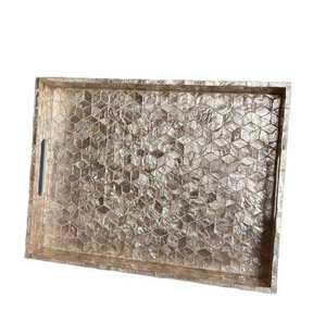 Bandeja de Servir de Nácar Hecha a Mano con Diseño Moderno, Mueble de Madera con Incrustaciones de Hueso Personalizado, Floral Retráctil para Decoración del Hogar y Bodas - Product Image 2